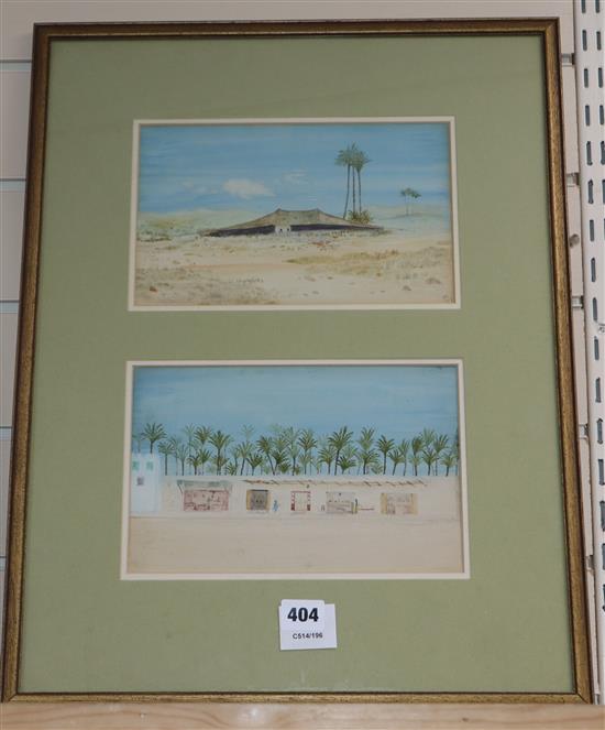 MRE, (1893) - pair watercolours, Views of Alexandria and Namleh, monogrammed and dated 15 x 24cm